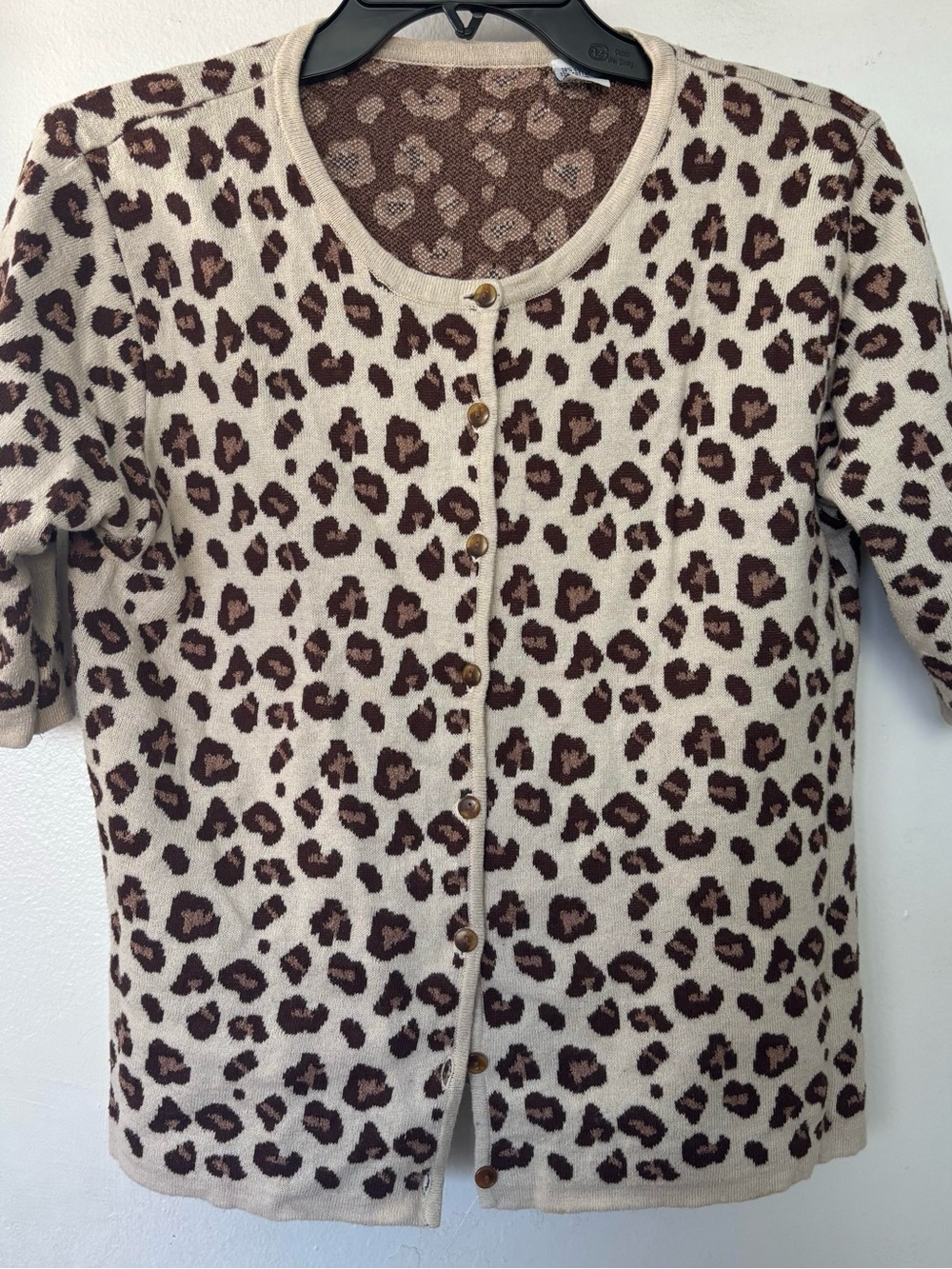 Leopard Print Button-Front Cardigan in Beige and Brown